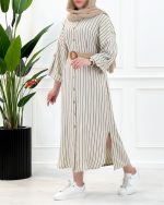 پیراهن آنیس زنانه با پارچه خنک، یقه مردانه، کمربند کنفی و طراحی شیک مناسب تابستان، مهمانی و استفاده روزمره