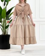 سارافون زنانه تیدا با پارچه شانتون، طراحی کش‌دوزی، دامن طبقه‌ای و رنگ‌بندی متنوع مناسب تابستان