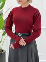 گپ فینگردار زنانه با بافت ریز و یقه ایستاده، آستین پفی و مچ کش‌بافت، مناسب زیر پالتو و کاپشن در رنگ‌های متنوع و جذاب.
